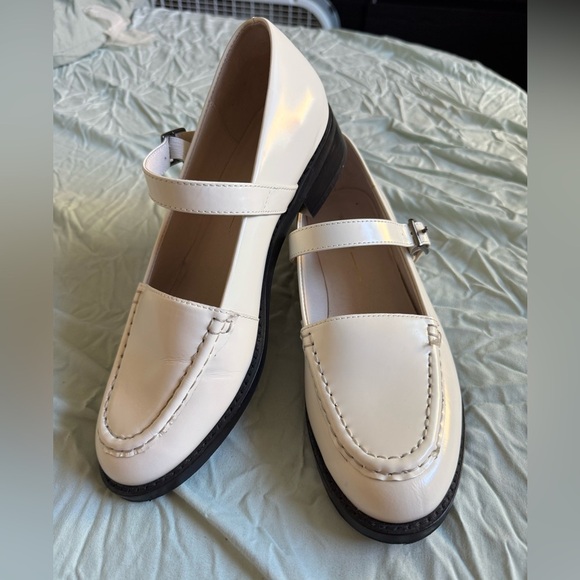 Anthropology Intentionally Blank Rafters Cream Matte Leather Mary Jane Heel 9 - Picture 1 of 8